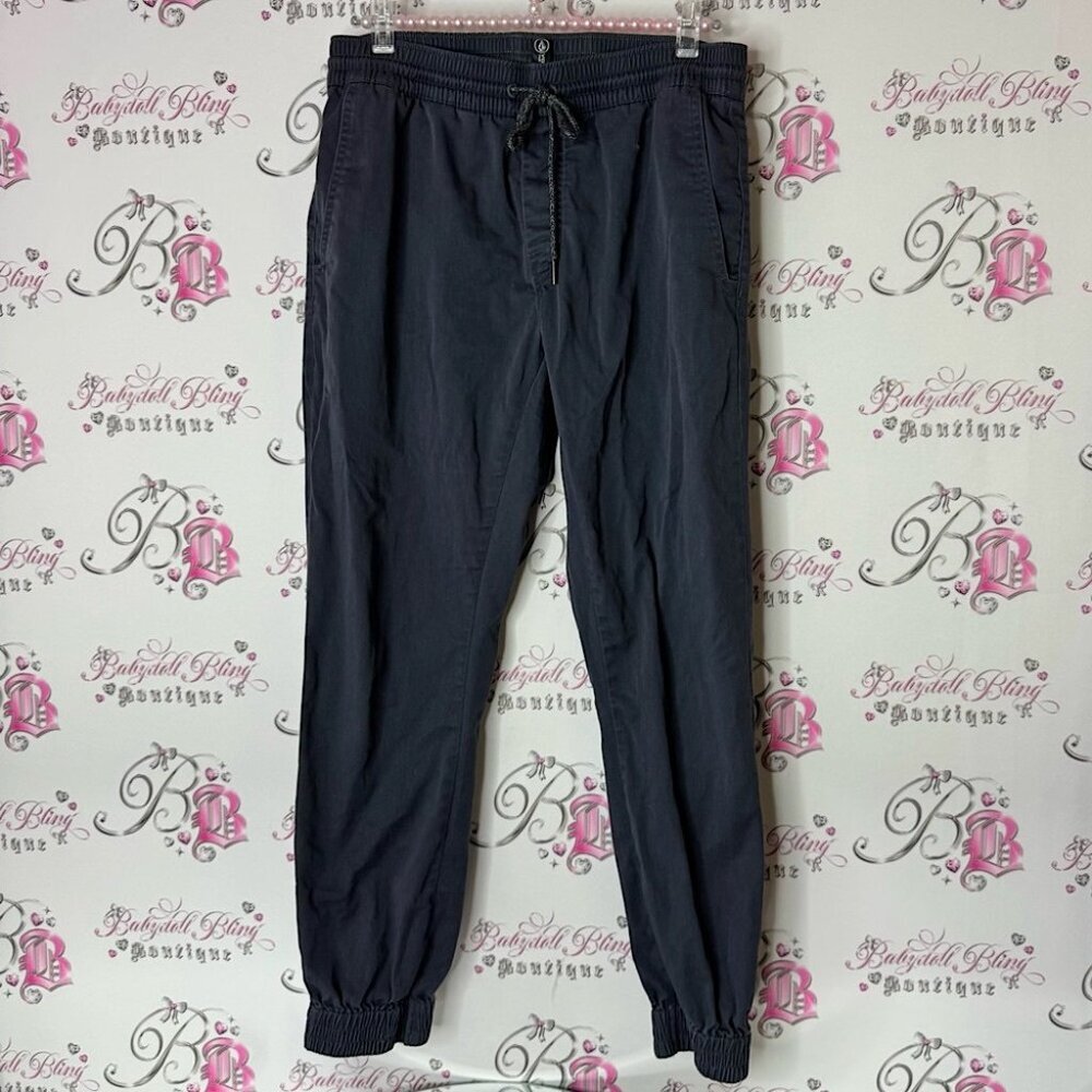 Volcom Charcoal Jogger Pants pockets tie up waist grey navy black bottoms